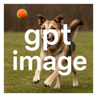  logo with text "gpt image" on the background of a dog chasing ball, realistic image sticker