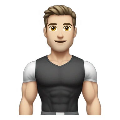 amazed Pale skinned Fit Man With the biceps and dark brown hair in black shirt, gray sports shorts and white Sneakers sticker