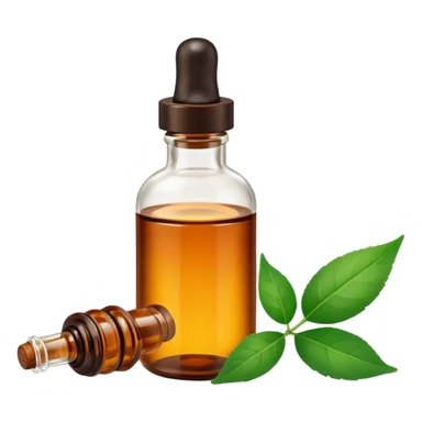 bottle of essential oil with a leaf sticker