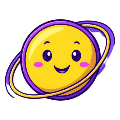 fantasy yellow planet with colorful rings and a cute happy face sticker