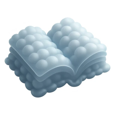 thick open book made entirely of small, very bright white fluffy convex clouds, matte glass style sticker