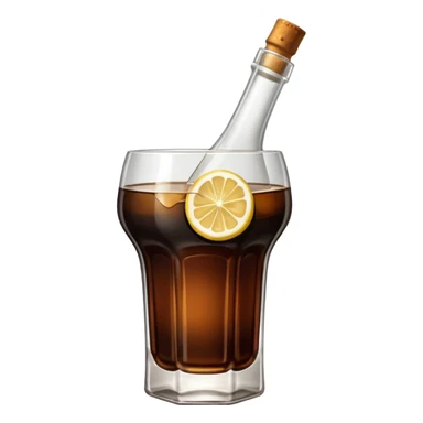 Fernet con coca sin limón,  sin sorbete. En vaso con forma de botella cortada  sticker