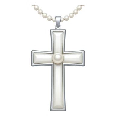 Elegant emoji icon of a white cross made of white beads, glossy surface, and white bead chain subtle shadows, pure white palette sticker