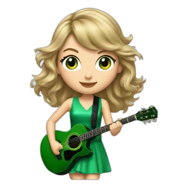 Taylor swift avec une robe vert jouant de la guitare avec des magnifiques yeux sticker