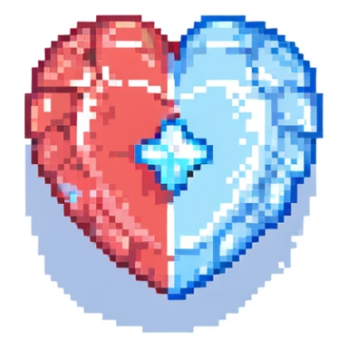 A transparent hologram of a red 3D heart with a bright blue star inside sticker