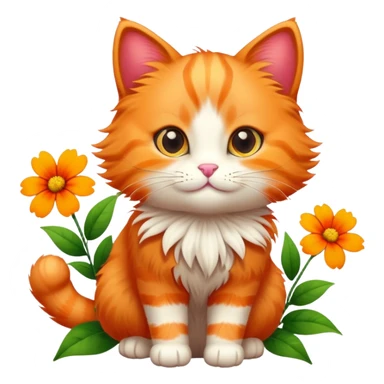 A cute  little  orange cat and flower sticker