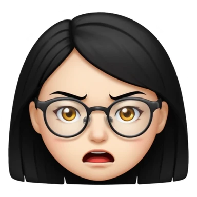 angry girl with black hair wearing glasses and her expressions like this emoji🙂‍↔️ sticker
