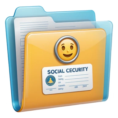 A simple emoji-style icon of a transparent plastic folder, clean and minimal, with rounded corners, subtle translucency, soft shading, and a small official documents symbol representing birth certificater, and Social Security. sticker
