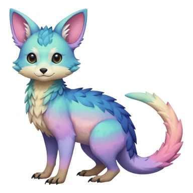 Feral Rare realistic edgy pretty beautiful handsome gorgeous pastel-gradient aesthetic colorful vibrant Vernid-Trico-species-Fakemon-creature by LiLaiRa, random markings, tufted ears, full body sticker