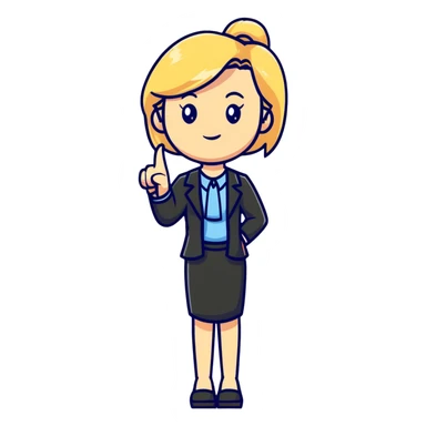 angry blonde female teacher full body without glasses, pointing finger sticker