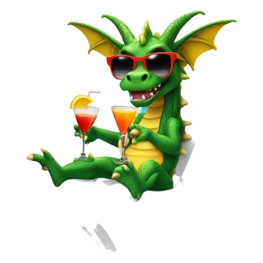 a dragon in sunglasses drinks a cocktail on the beach while sitting in a sun lounger sticker