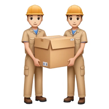 two suppliers standing together holding a big box, both wearing caps and work uniforms sticker