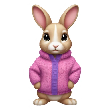 Baby rabbit wearing pink purple sweater sticker