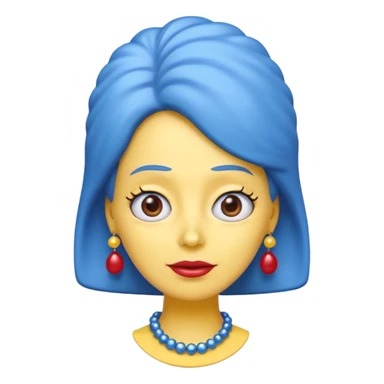 3D emoji head-only, smooth plastic, soft studio light, big round eyes, bold outline, centered, transparent bg,
Marge Simpson, yellow skin, tall blue beehive hair, red pearl necklace sticker