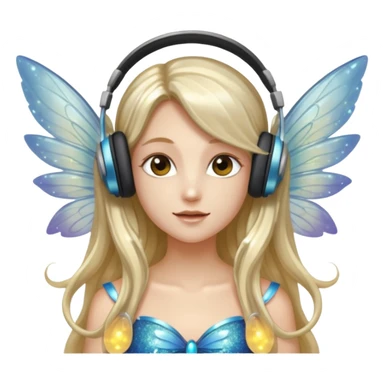 long haired make glitter fairy wearing headpones wing wings
 sticker