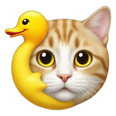 Cat upside down with a yellow rubber duck on top sticker