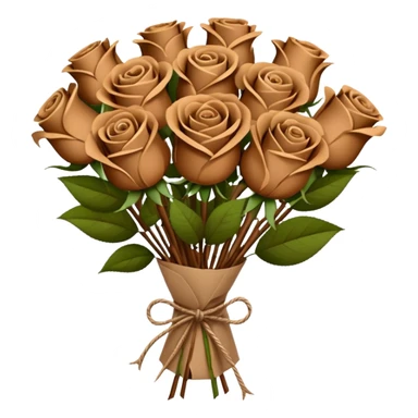 Bouquet of brown roses in a paper package sticker