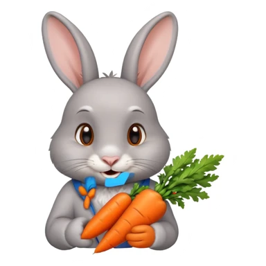 Gray rabbit holding carrot, cute smile, half body sticker