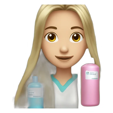 Girl with long hair holding two empty bottles of shampoo sticker