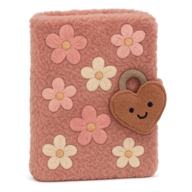 Pink Floral journal with a heart-shaped lock as a kawaii plushie, jellycat style  sticker
