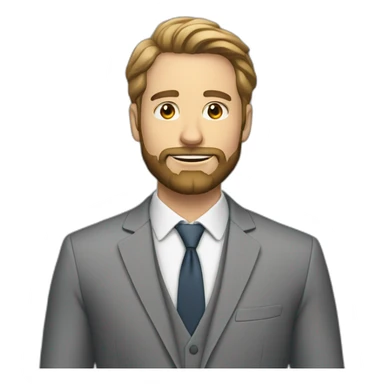 30 year old white man with beard and gray suit sticker
