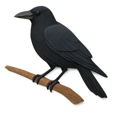 American Crow sitting on a branch, delicate paper layers, naturalistic pose, subtle blue-black highlights sticker