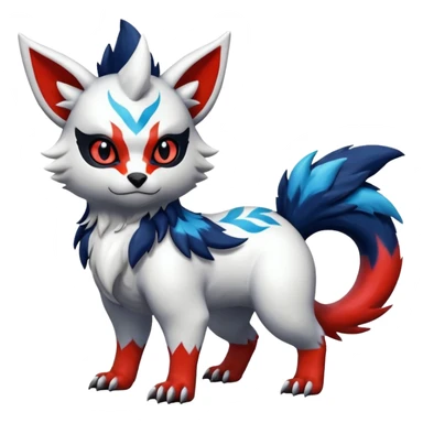 Shiny realistic furry colorful Oriental painted marked patterned Asian beautiful elegant extravagant extraordinary Litten-Absol-Electrike-Zangoose-fusion sticker