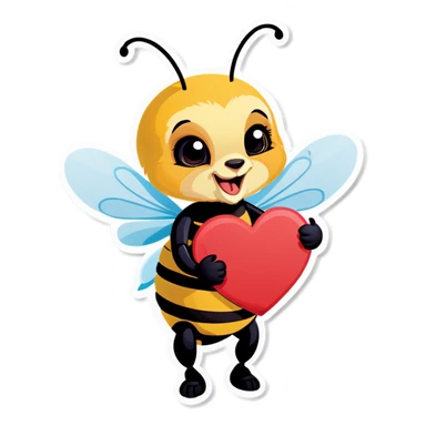 Bee holding a heart sticker