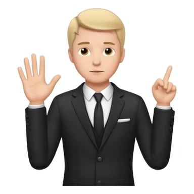 white man in formal suit in thought, shows something with his hand sticker