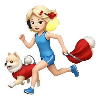 Blond Girl run with white pomeranian  sticker