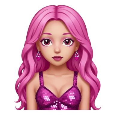 Doja Cat with long pink hair, dark pink sequin outfit sticker