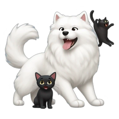Samoyed fighting black cat sticker