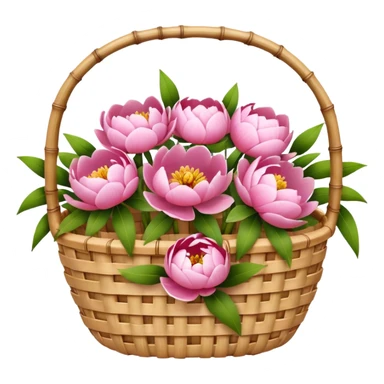 bamboo basket, peony flowers sticker