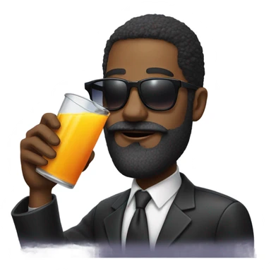 Black man with a mustache and a long beard wearing sunglasses and drinking juice sticker