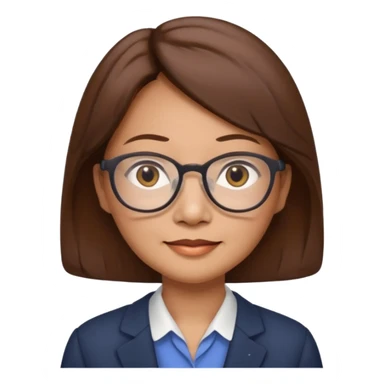 asian female accountant with eyeglasses, round face, brown hair, no tie, 63 years old sticker
