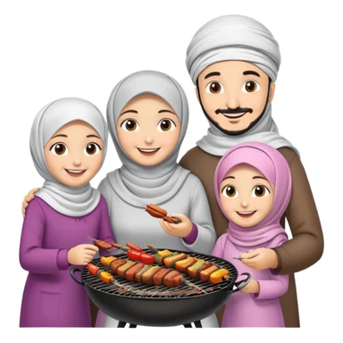 Turkish beautiful finished family hijabs make bbq time sticker