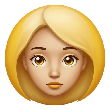 Two round yellow spheres with small brown bumps beneath a woman’s face sticker