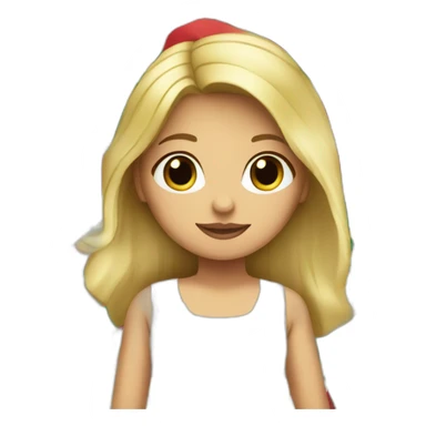medium long blonde haired woman with a small mexican flag over her head, wearing a sundress sticker