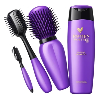 Aesthetically pleasing set of Pantene shampoo and hair brush in purple color sticker