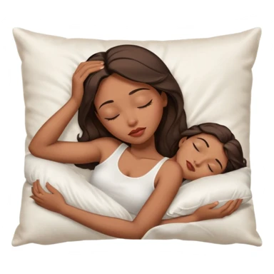 sleeping beauty african american woman with dark brown hair with a silk pillow, she is wearing a white tank top with big boobs sticker