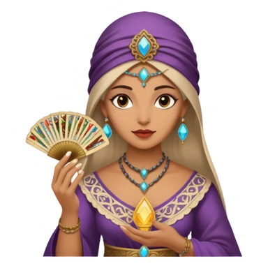 mystical fortune-teller woman holding a fan of tarot cards sticker