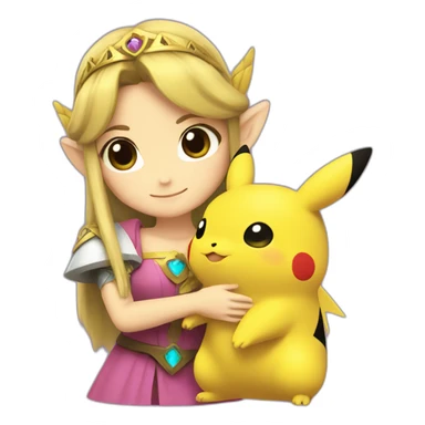 Princess Zelda cuddling a pikachu sticker