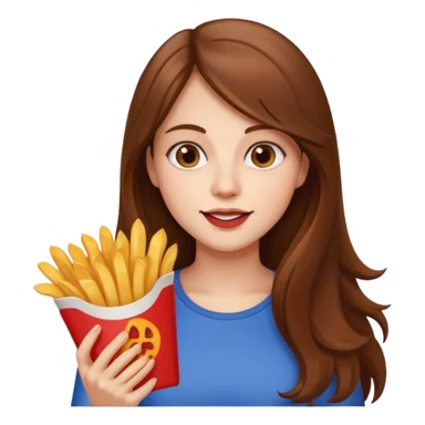 lean female with long hair holding fries and eating pizza sticker