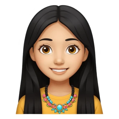 20 yr old asian woman hair  center part big eyes big smile tanned skin straight black hair hippie part hair  sticker
