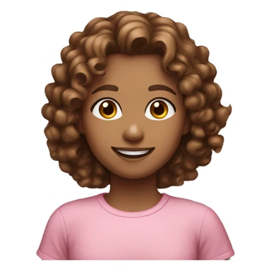 Girl with brown curly hair white skin hazel eyes pink shirt smiling  sticker