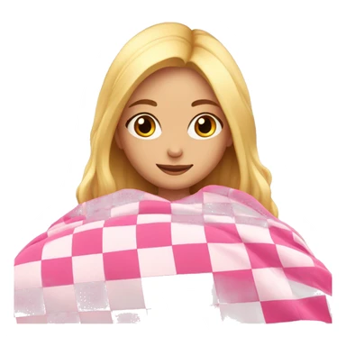 Blonde girl cozing up in pink checkered blanket sticker