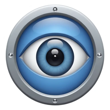 Minimalist emoji-style sticker of a peephole with a realistic eye looking out from inside. Black and gray tones, flat icon, centered eye.
 sticker
