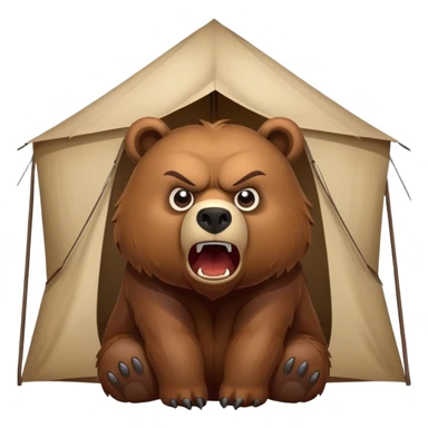 angry grizzly bear growing at a tent sticker