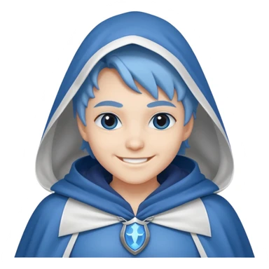 villain smiling with a white cloak, blue skin, cute sticker