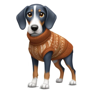 Miniature bluetick hound wearing a autumn sweater sticker